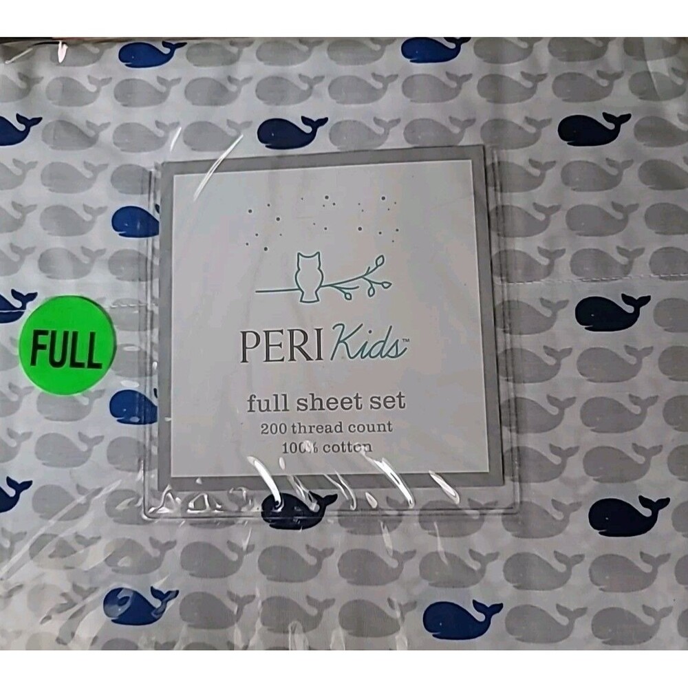 PERI kids 4 Piece Full Sheet Set Kids Whales 100% Cotton New